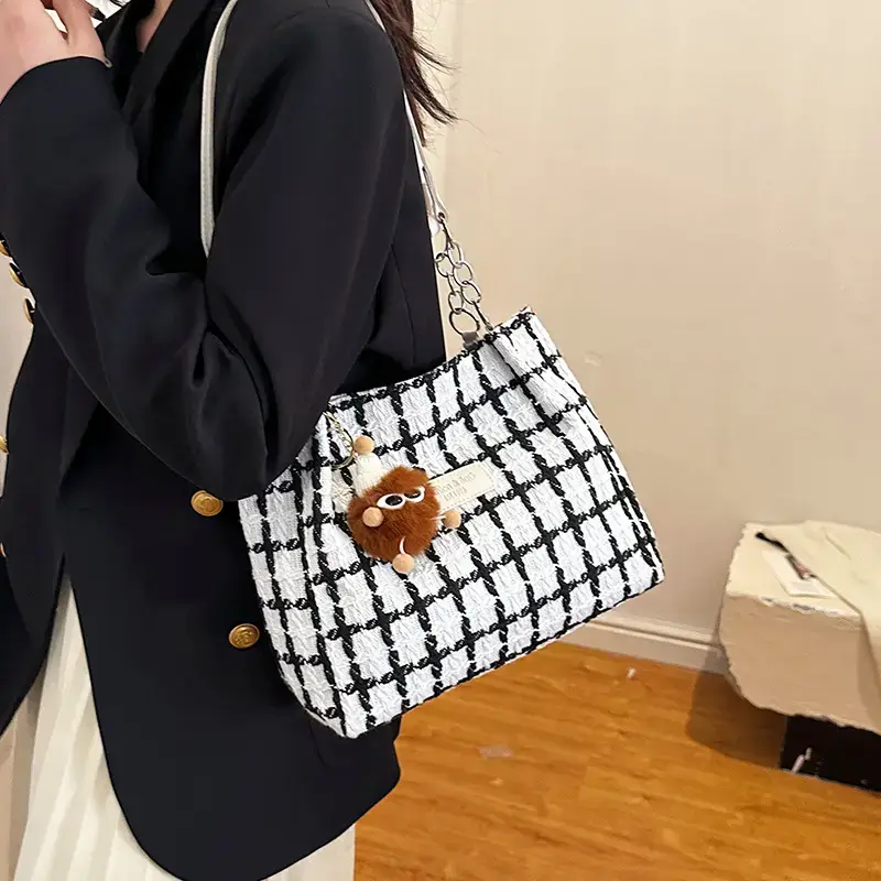 Women Plaid Woolen Shoulder Bag 2024 Winter - Image 8