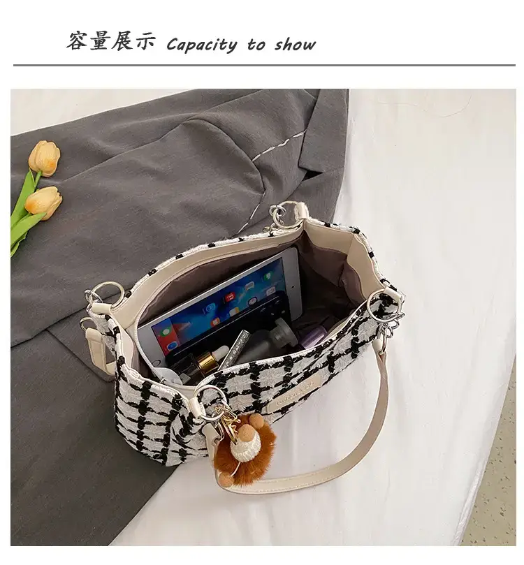 Women Plaid Woolen Shoulder Bag 2024 Winter — feature 10
