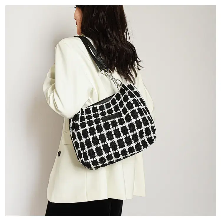 Women Plaid Woolen Shoulder Bag 2024 Winter — feature 18