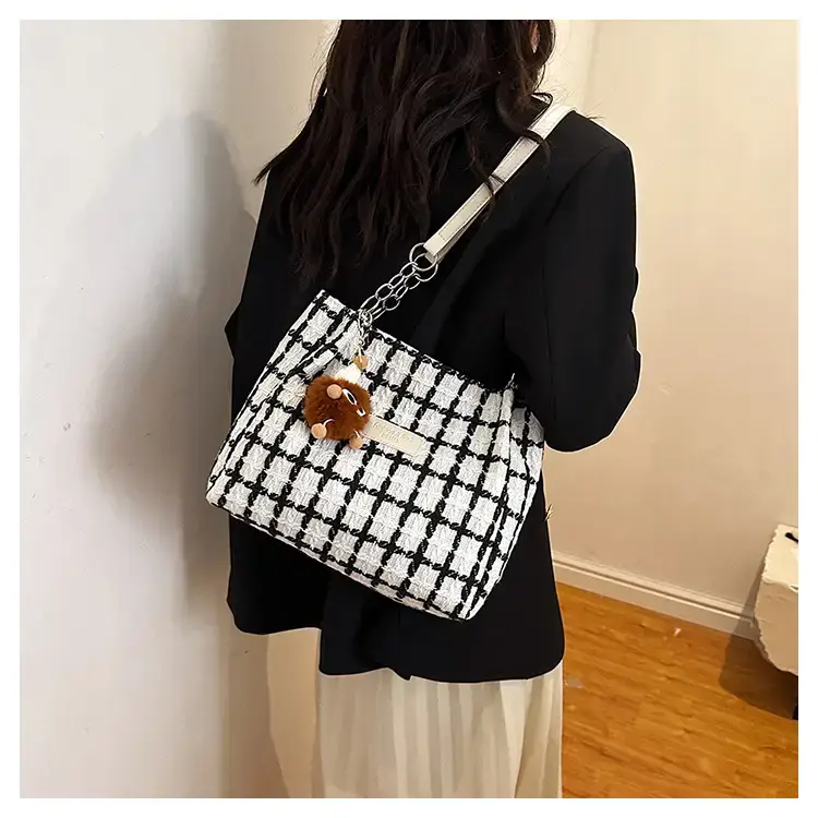 Women Plaid Woolen Shoulder Bag 2024 Winter — feature 22