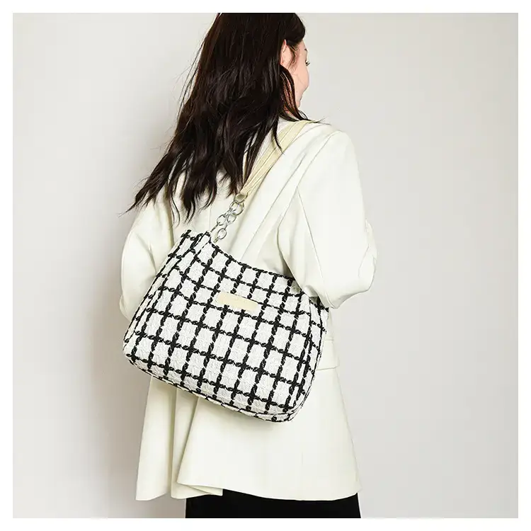 Women Plaid Woolen Shoulder Bag 2024 Winter — feature 23