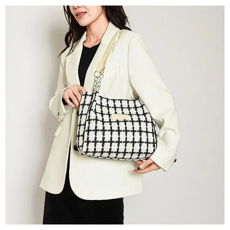 Women Plaid Woolen Shoulder Bag 2024 Winter — feature 24