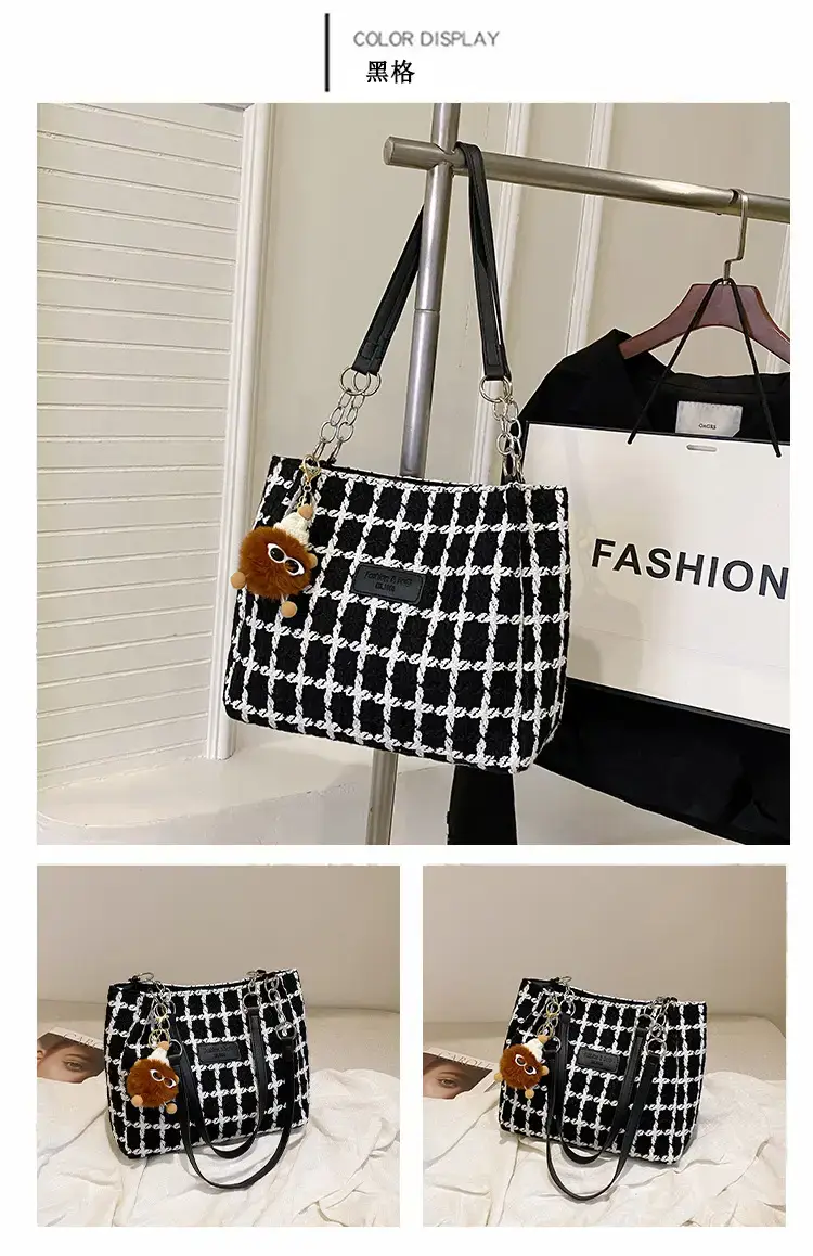 Women Plaid Woolen Shoulder Bag 2024 Winter — feature 26