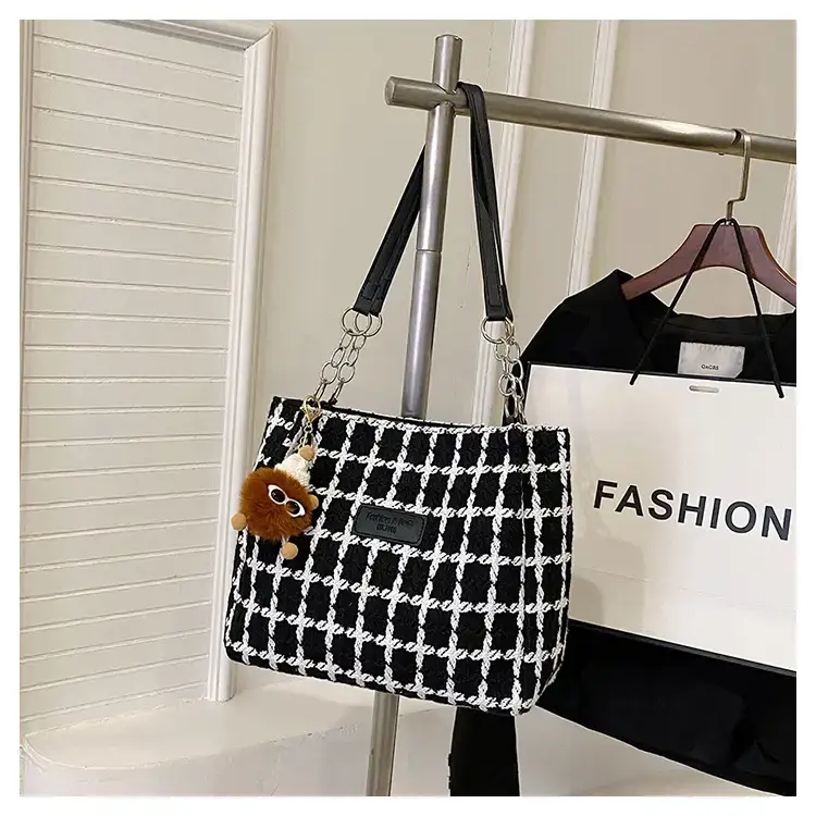 Women Plaid Woolen Shoulder Bag 2024 Winter — feature 27