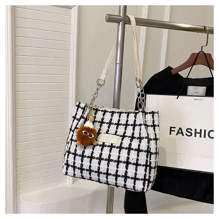 Women Plaid Woolen Shoulder Bag 2024 Winter — feature 28
