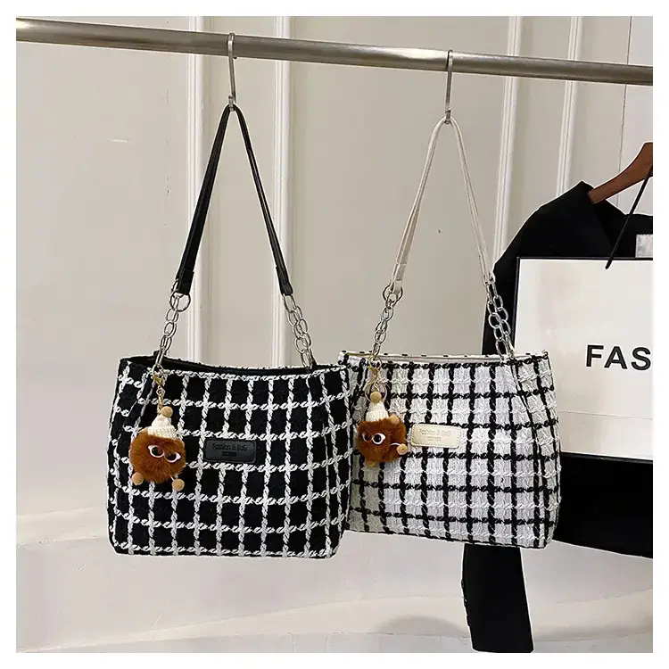 Women Plaid Woolen Shoulder Bag 2024 Winter — feature 29