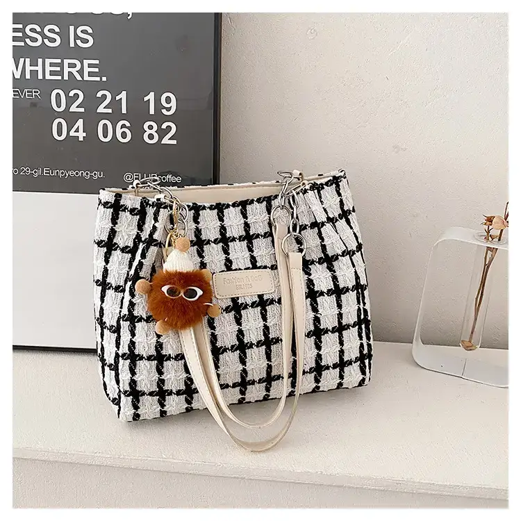 Women Plaid Woolen Shoulder Bag 2024 Winter — feature 30