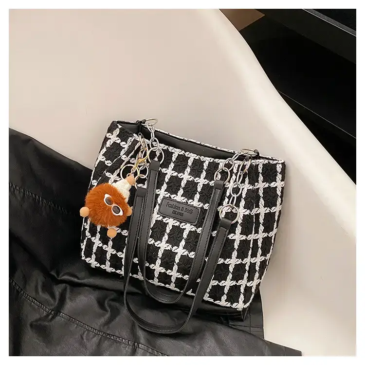 Women Plaid Woolen Shoulder Bag 2024 Winter — feature 32