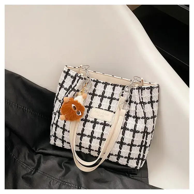 Women Plaid Woolen Shoulder Bag 2024 Winter — feature 33