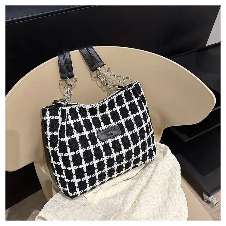 Women Plaid Woolen Shoulder Bag 2024 Winter — feature 36