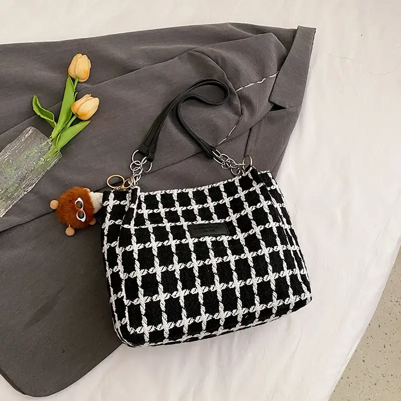 Women Plaid Woolen Shoulder Bag 2024 Winter - Image 2