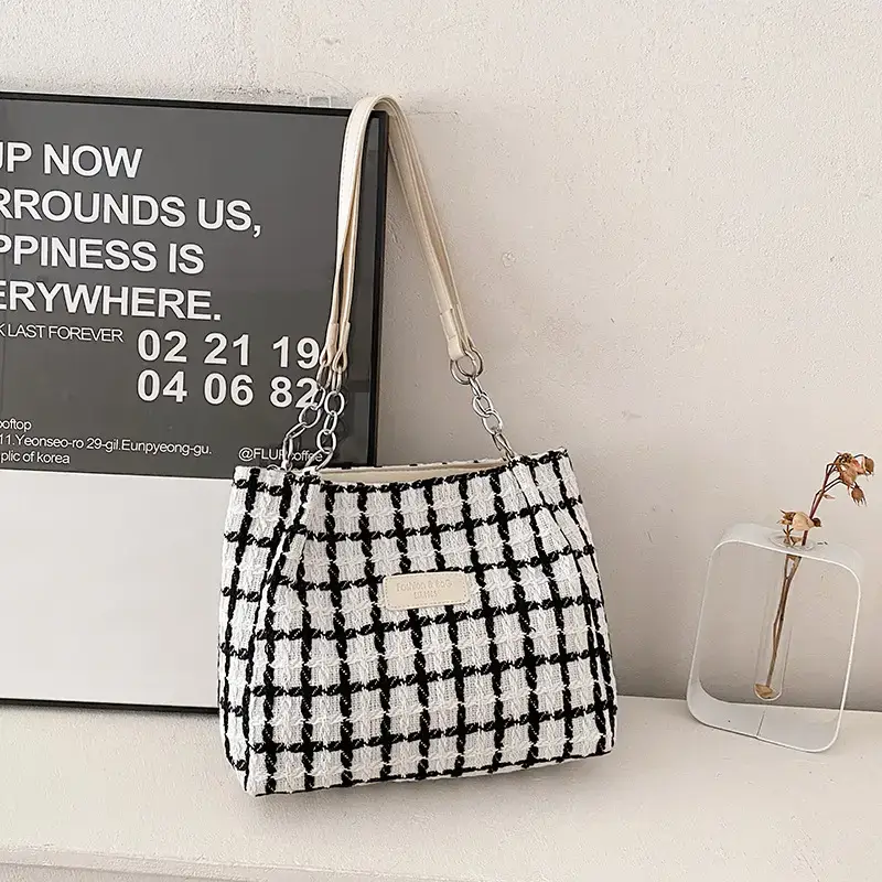 Women Plaid Woolen Shoulder Bag 2024 Winter - Image 3