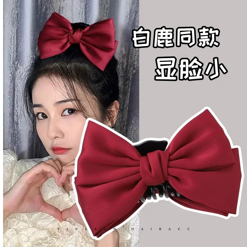 Elegant Red Large Bow Hairpin for Girls - Image 5