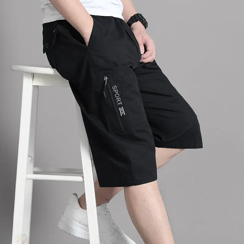 Men Grey Cropped Cotton Shorts Middle Age Casual Breeches - Image 2