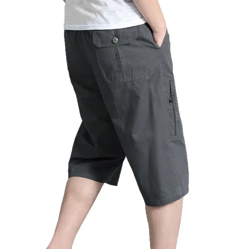 Men Grey Cropped Cotton Shorts Middle Age Casual Breeches - Image 11