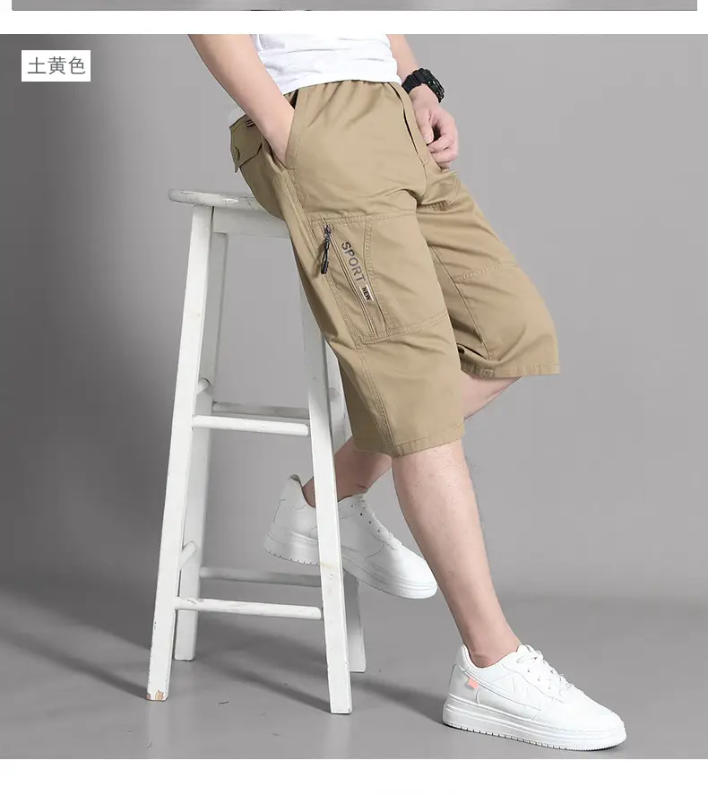 Men Grey Cropped Cotton Shorts Middle Age Casual Breeches — feature 15