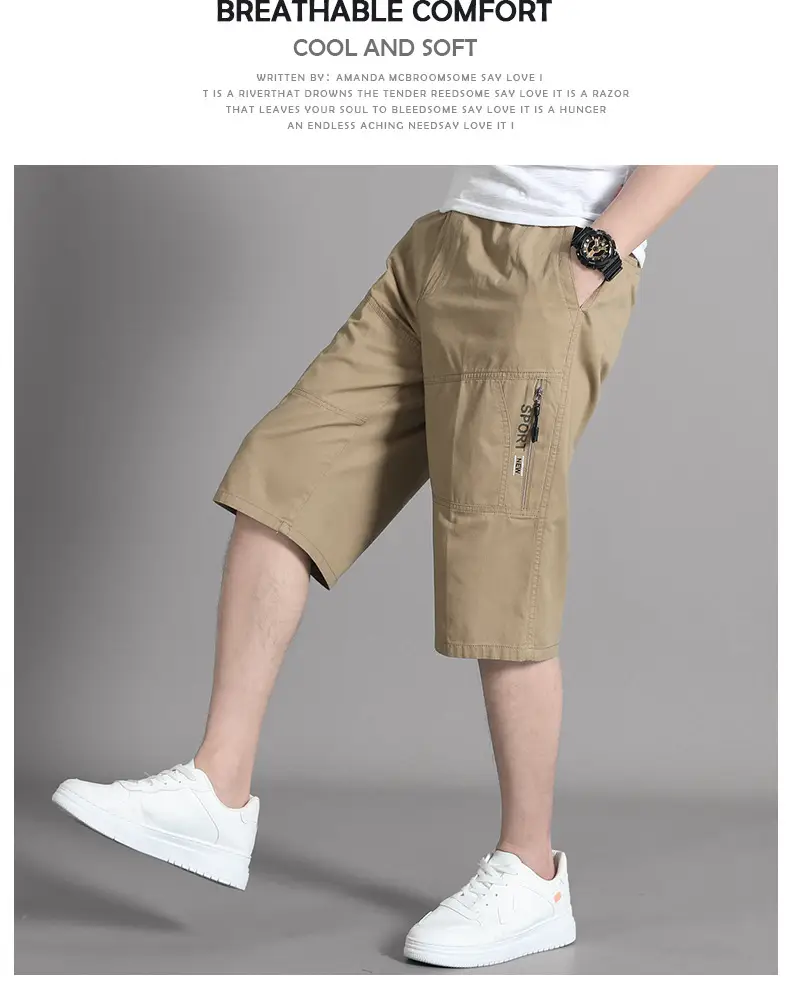 Men Grey Cropped Cotton Shorts Middle Age Casual Breeches — feature 16