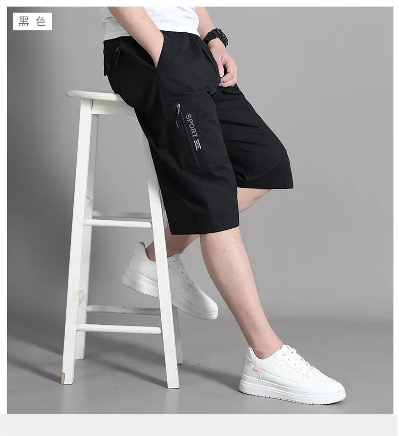Men Grey Cropped Cotton Shorts Middle Age Casual Breeches — feature 17