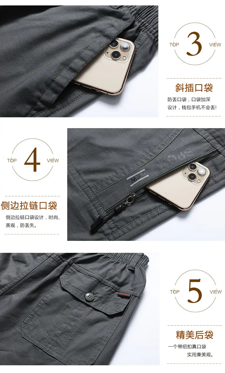 Men Grey Cropped Cotton Shorts Middle Age Casual Breeches — feature 19