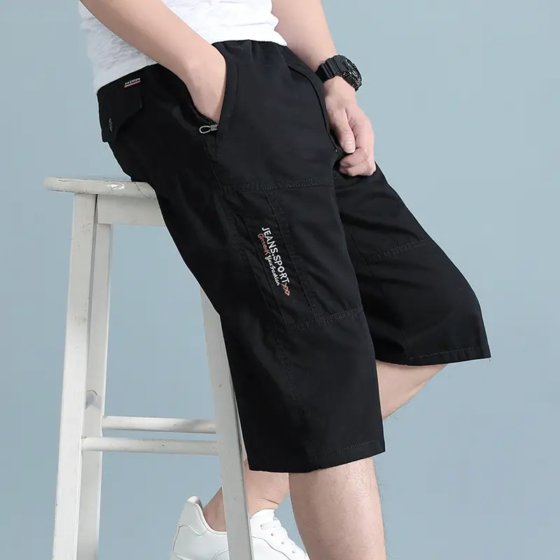 Men Grey Cropped Cotton Shorts Middle Age Casual Breeches - Image 5