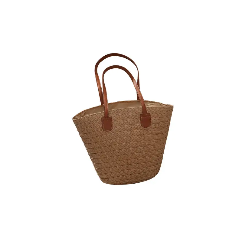 Straw Shoulder Bag with Brown Handles for Women - Image 5