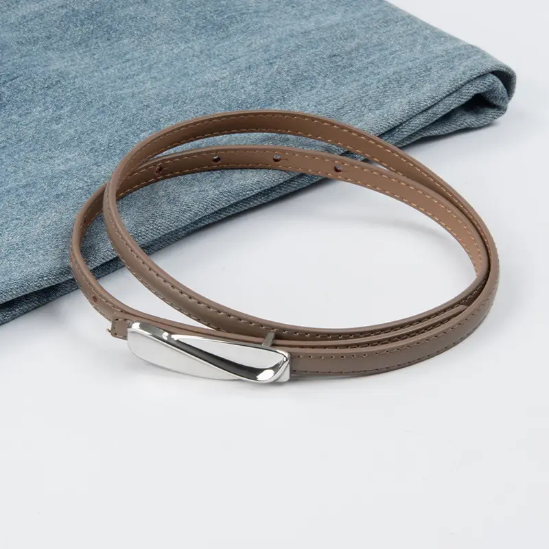 Women's Genuine Leather Thin Belt Brown - Image 16