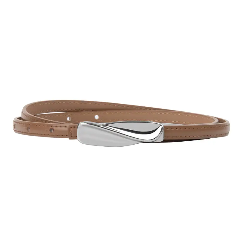 Women's Genuine Leather Thin Belt Brown - Image 18