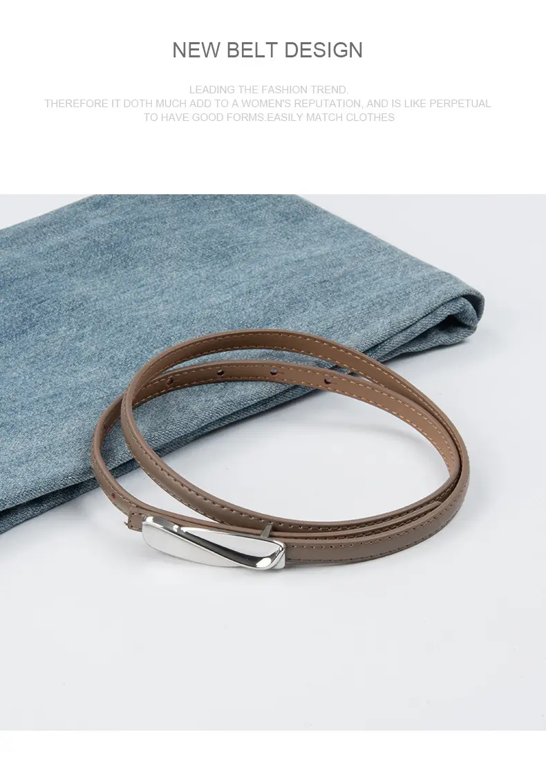 Women's Genuine Leather Thin Belt Brown — feature 12
