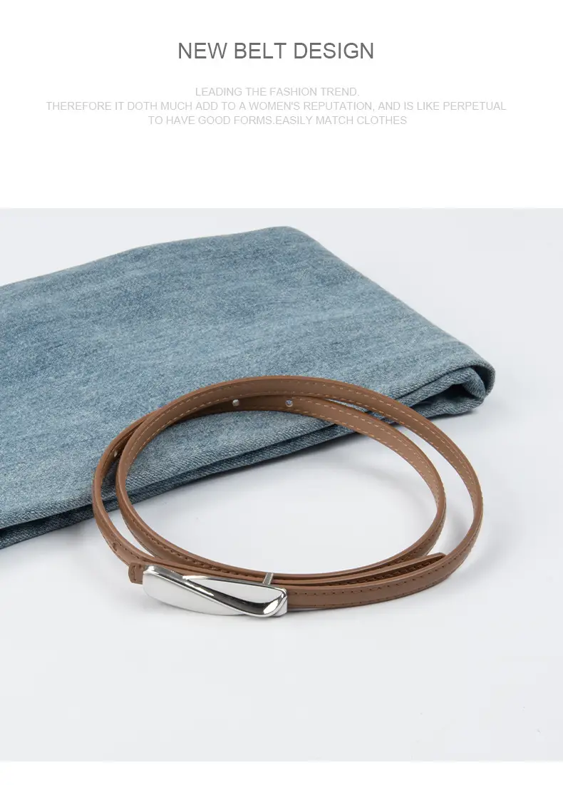 Women's Genuine Leather Thin Belt Brown — feature 13