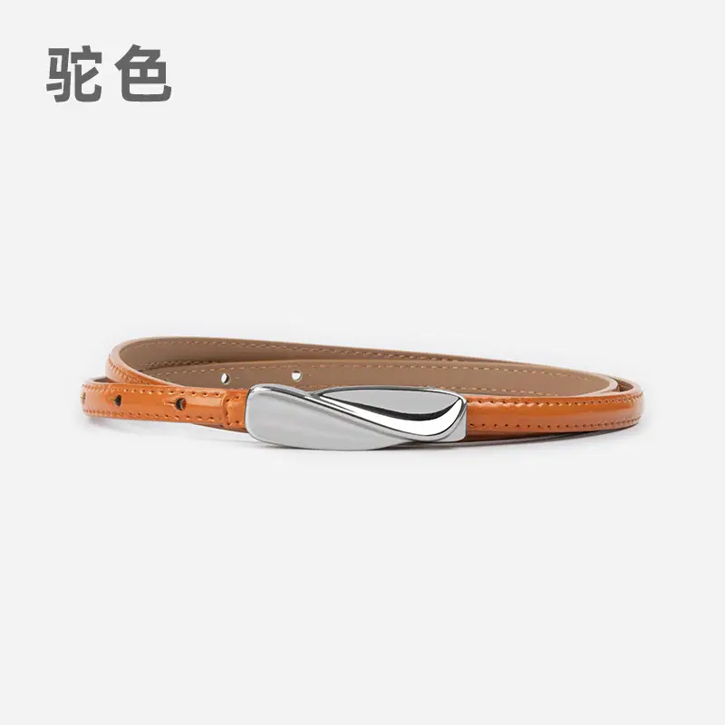 Women's Genuine Leather Thin Belt Brown - Image 2