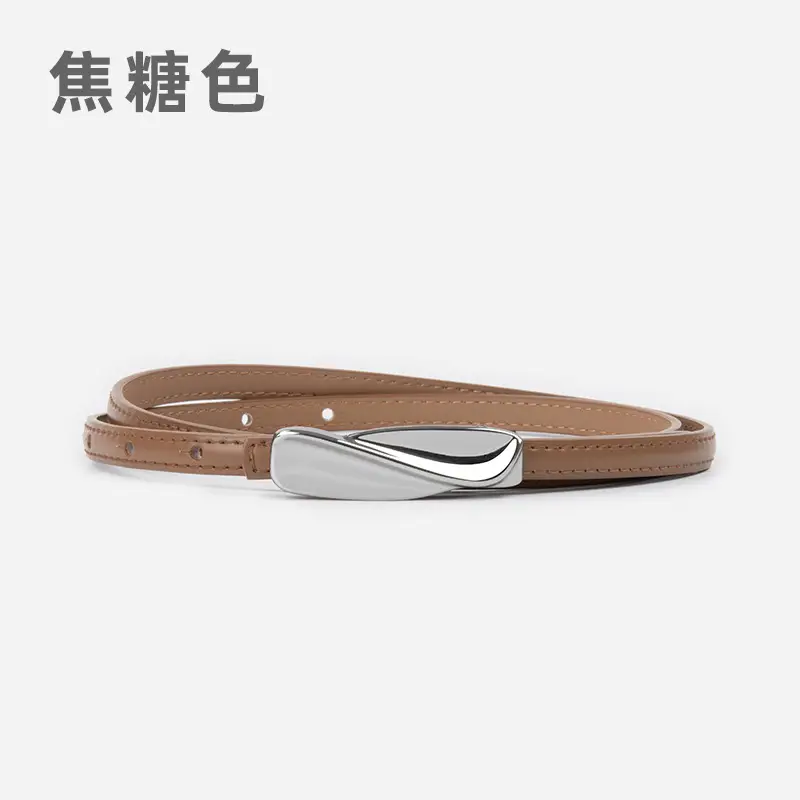 Women's Genuine Leather Thin Belt Brown - Image 3