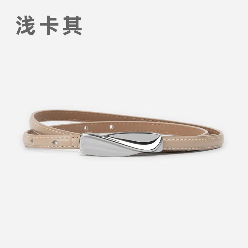 Women's Genuine Leather Thin Belt Brown - Image 4