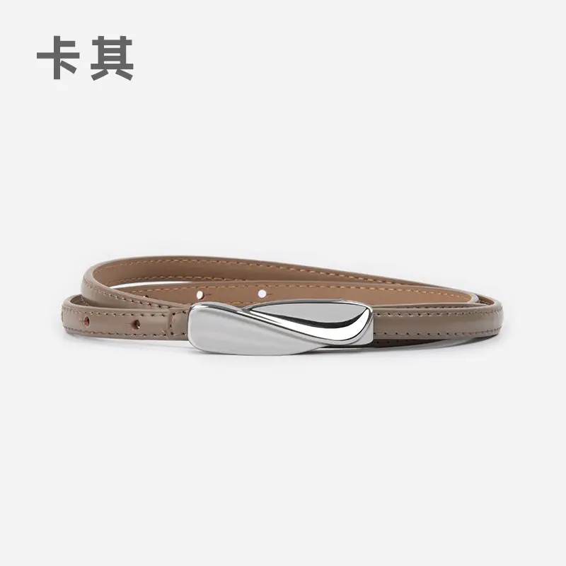 Women's Genuine Leather Thin Belt Brown - Image 5