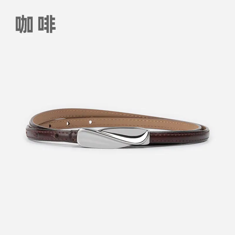 Women's Genuine Leather Thin Belt Brown - Image 7