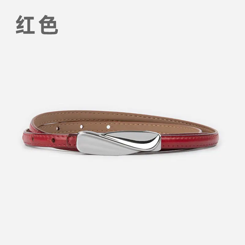 Women's Genuine Leather Thin Belt Brown - Image 9