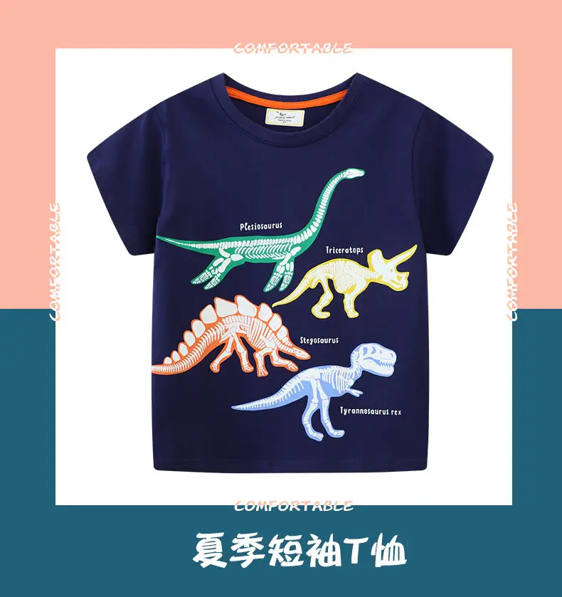 2025 Boys Cartoon Dinosaur T-Shirt Navy Blue Short Sleeve β feature 1