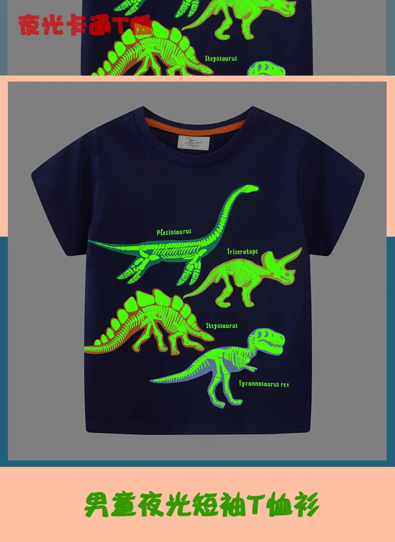 2025 Boys Cartoon Dinosaur T-Shirt Navy Blue Short Sleeve β feature 2