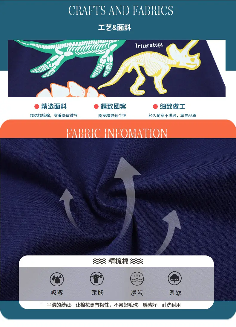 2025 Boys Cartoon Dinosaur T-Shirt Navy Blue Short Sleeve β feature 7