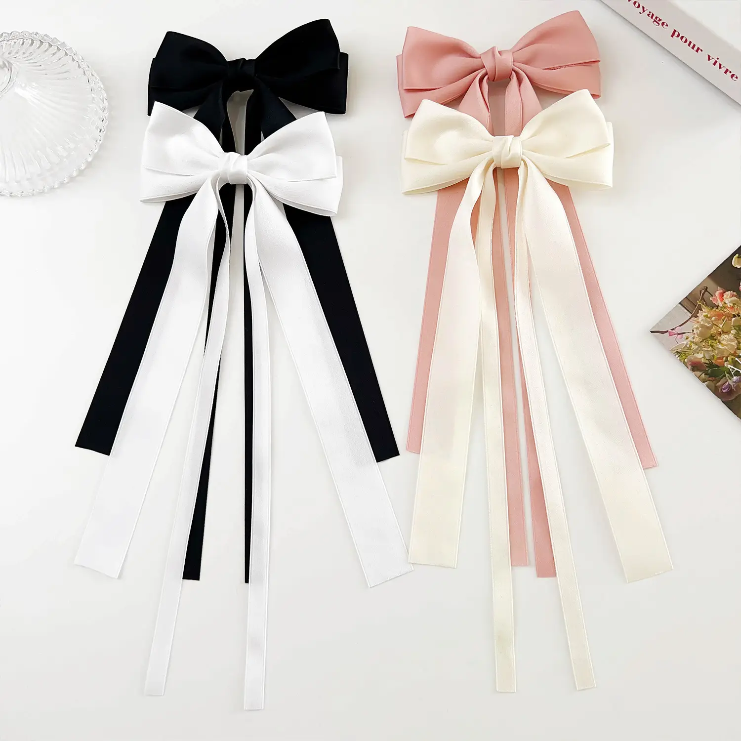 Korean Ins Elegant Ribbon Hairpin Sweet Bow Double Layer High-End Duckbill Hairpin - Image 5