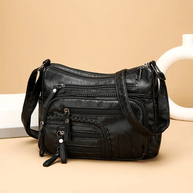 Brown Woven Multi-Pocket Shoulder Bag for Women - Image 5