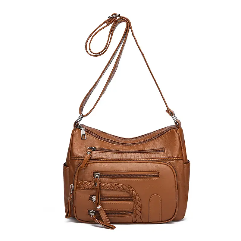 Brown Woven Multi-Pocket Shoulder Bag for Women - Image 9