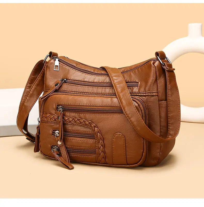 Brown Woven Multi-Pocket Shoulder Bag for Women — feature 14