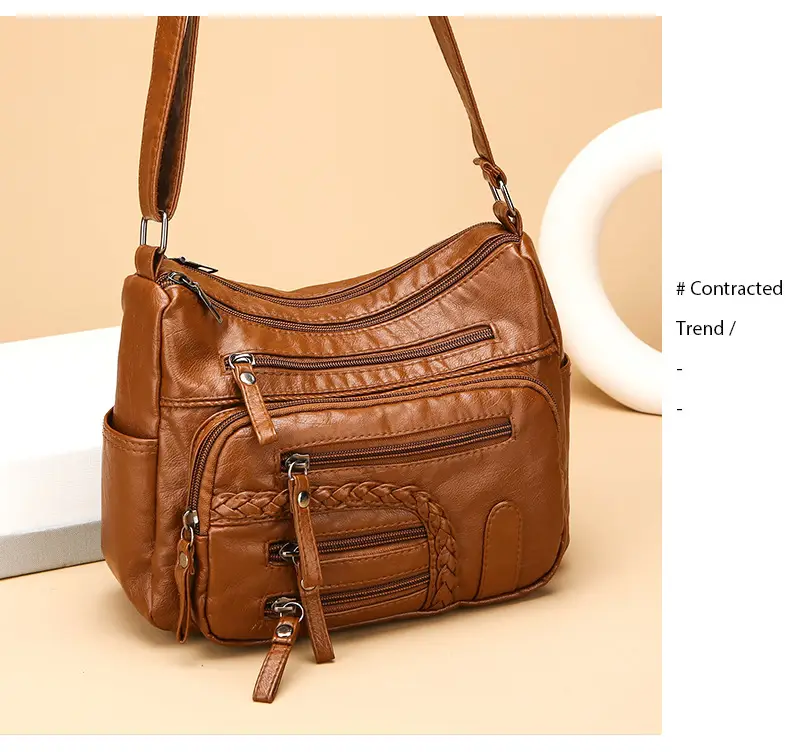 Brown Woven Multi-Pocket Shoulder Bag for Women — feature 15