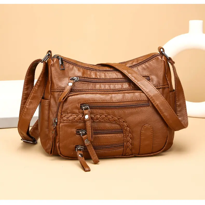 Brown Woven Multi-Pocket Shoulder Bag for Women — feature 16