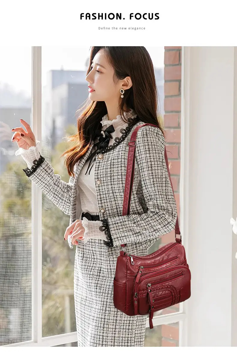 Brown Woven Multi-Pocket Shoulder Bag for Women — feature 2