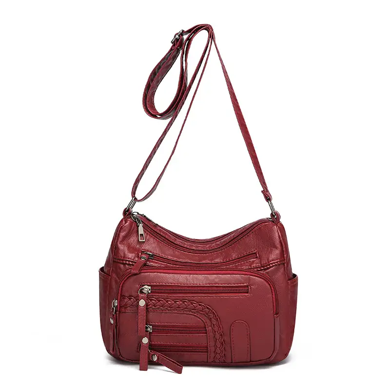 Brown Woven Multi-Pocket Shoulder Bag for Women - Image 3