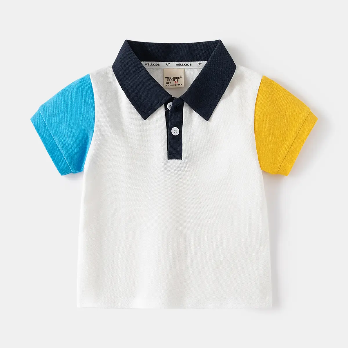 Children's Color T-Shirt White Yellow Blue Short Sleeve - Image 2