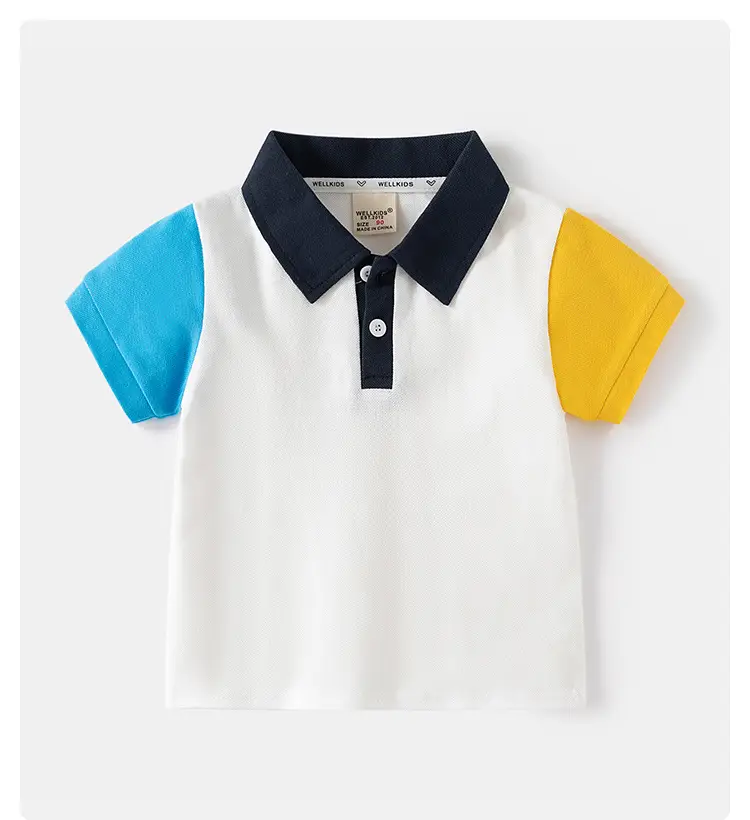 Children's Color T-Shirt White Yellow Blue Short Sleeve — feature 1