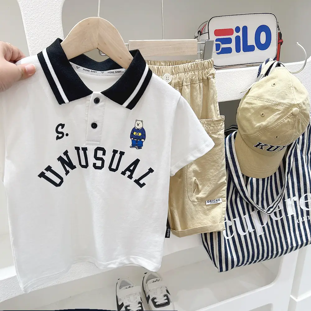 2024 Boys Polo Shirt Grey Blue Cartoon Print - Image 6