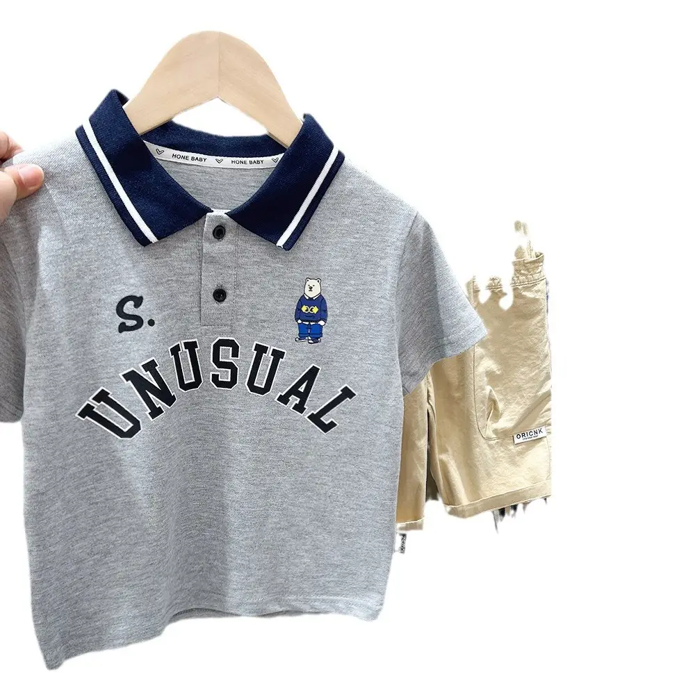 2024 Boys Polo Shirt Grey Blue Cartoon Print - Image 8